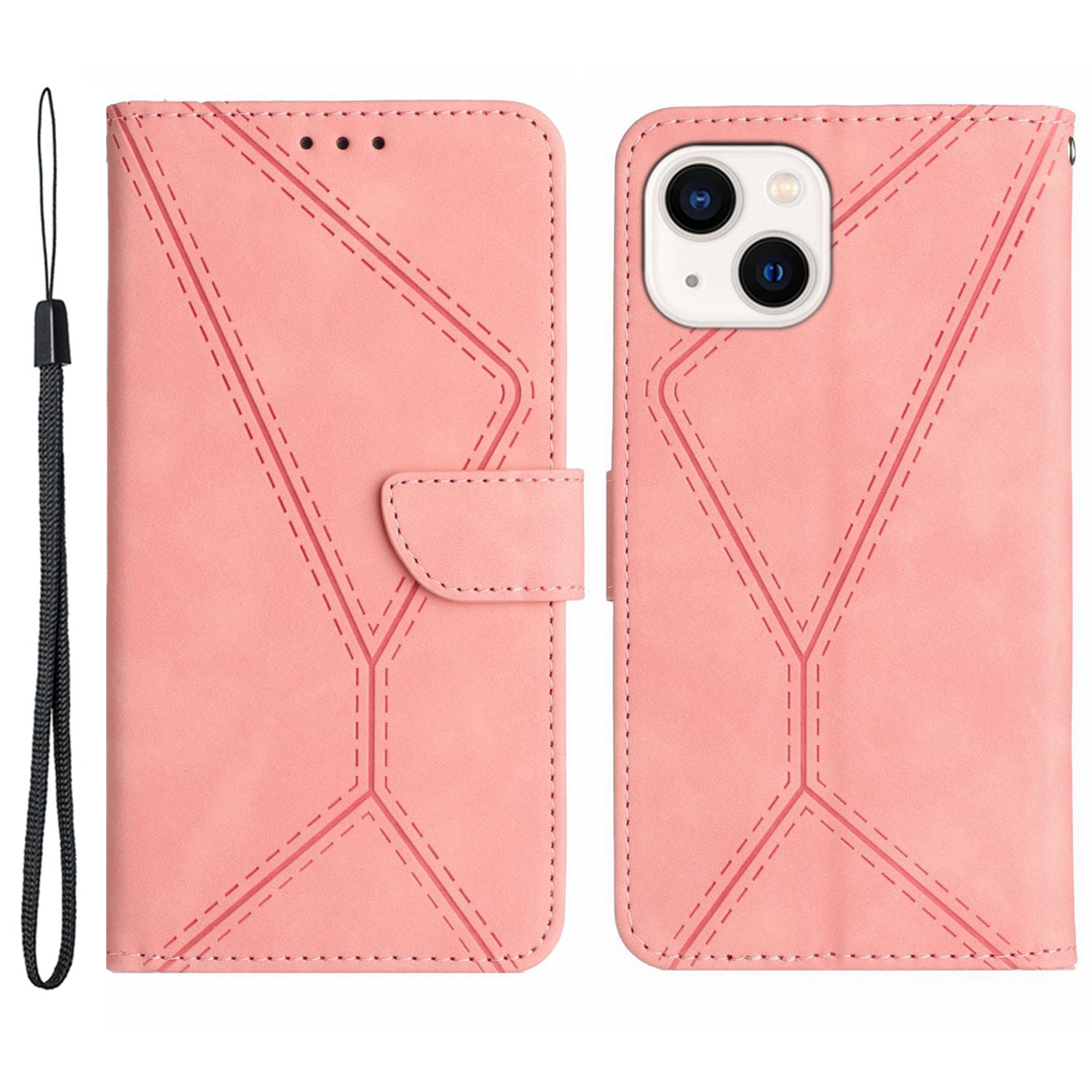 HT05 For iPhone 15 Plus Skin-touch Flip Stand Wallet Leather Cover Imprinted Line Phone Case HT05 For iPhone 15 Plus Skin-touch Flip Stand Wallet Leather Cover Imprinted Line Phone Case